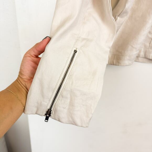 Amour Vert Moto Zip Linen Blend Jacket Ivory - XL - Picture 7 of 9